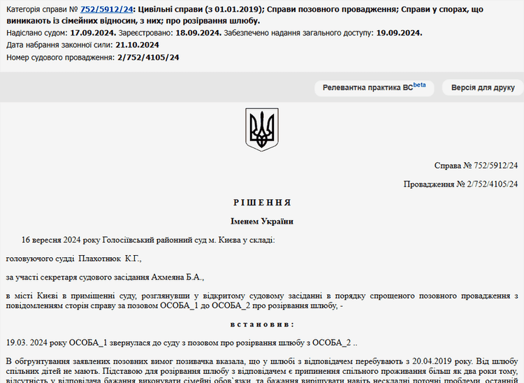 Решение суда о расторжении брака от 16 сентября 2024 года Решение суда о расторжении брака от 16 сентября 2024 года