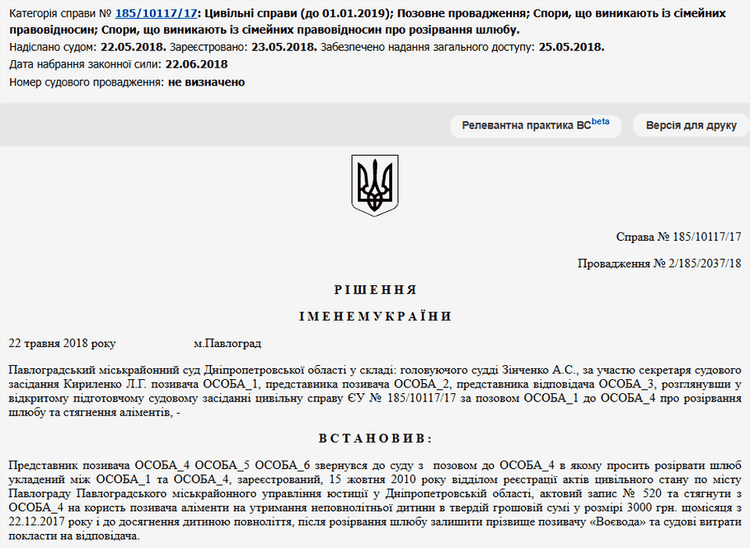 Рішення суду про розірвання шлюбу від 22 травня 2018 року Рішення суду про розірвання шлюбу від 22 травня 2018 року